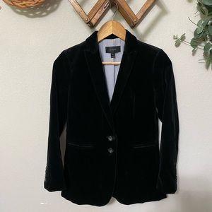 J.CREW cotton black velvet women’s 2 button blazer festive workwear dinner sz 0